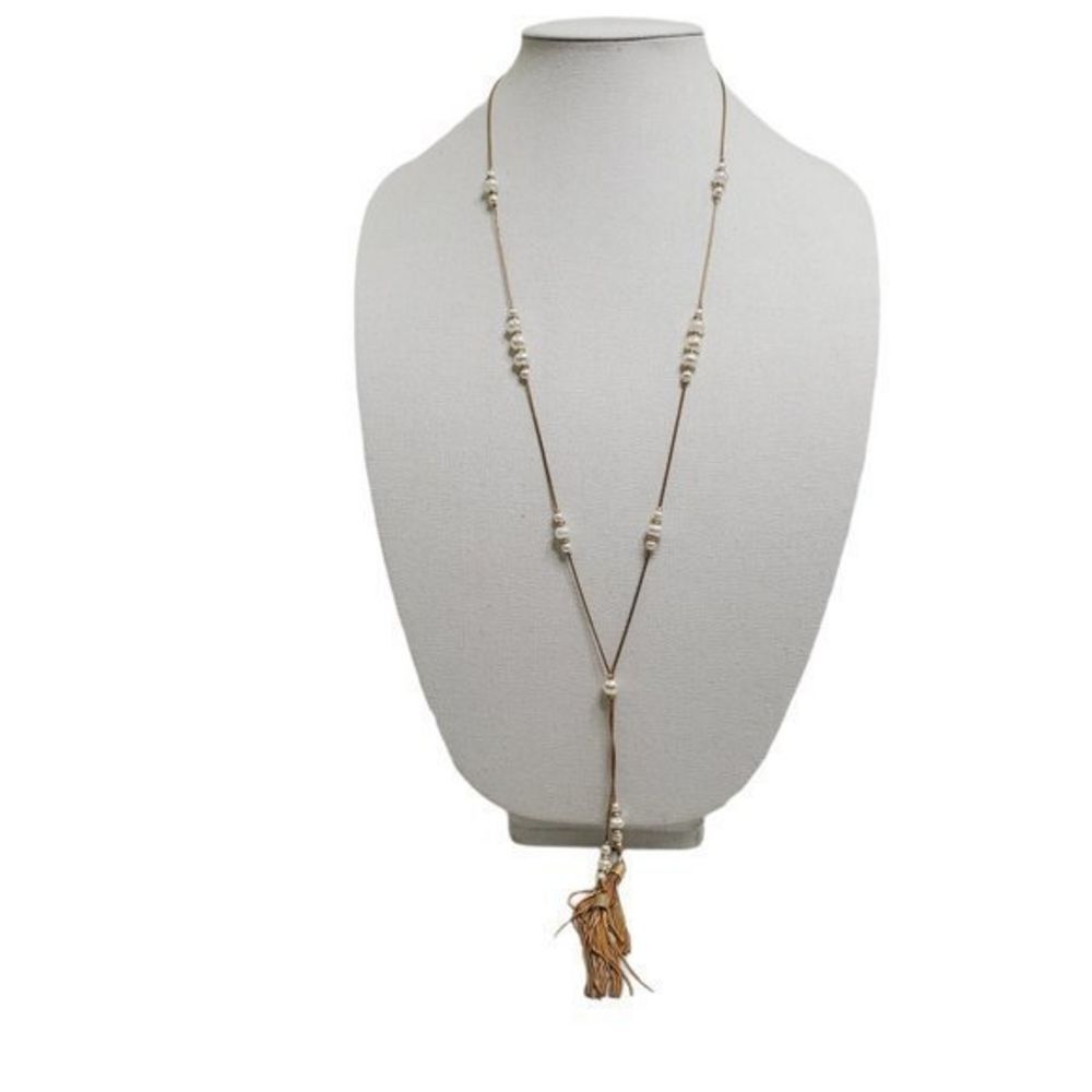 Tassel Necklace Long Drop Dangle Beaded‎ Faux Pearl